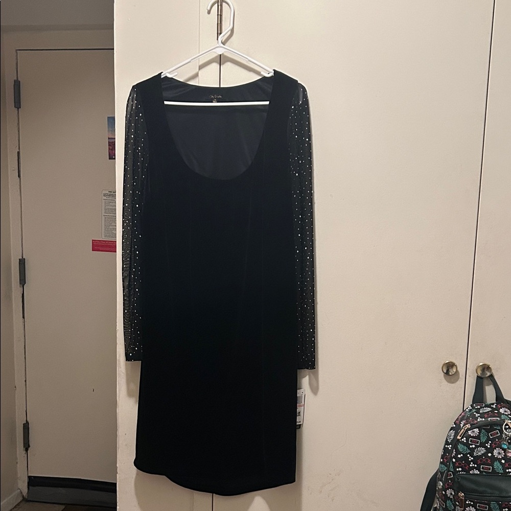 City Studio Black Dress with Embellished Sleeves